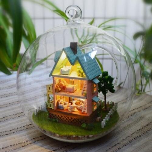 DIY Glass Ball Doll House Model Building Kits Wooden Mini Handmade Miniature Dollhouse Toy Birthday Greative Gift-Mini House