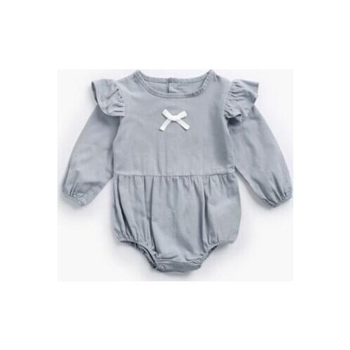 Cotton Baby Boys Girl Clothes Long Sleeve Ruffles Romper Infant Solid Bodysuits Fashion Bowknot Playsuit for Toddler Kids