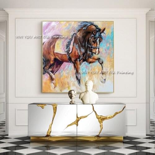 The Handsome Brown Horse Original Canvas Painting Modern Artwork Pictures Thick Oil Wall Art Animal Grahp for Home Decoration