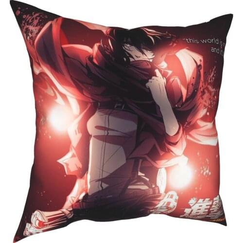 Attack On Titan Mikasa Pillowcover Home Decorative Shingeki no Kyojin Cushion Cover Throw Pillow for Living Room Polyester