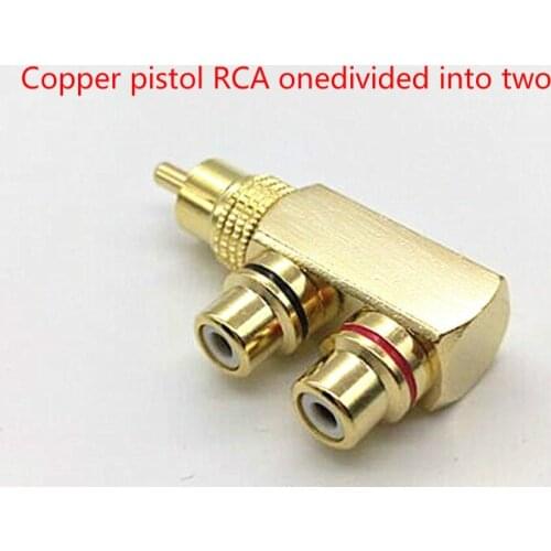Pistol fine copper plated lotus RCA is divided into two audio and video T-shaped RCA, one male and two female AV adapters