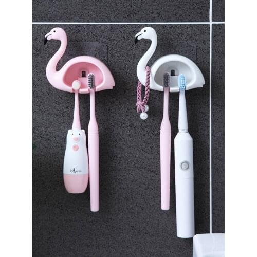 TT2 Creative Toothbrush Storage Rack Punch-Free Flamingo Bathroom Cute Tooth-Cleaners Storage Rack