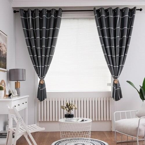 Nordic High Blackout Grid Printed Fabric Balcony Window Curtains for Home Living Room Decoration in the Kitchen Cafe Curtain