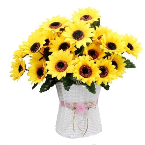 1 Bouquet 7 Heads Yellow Silk Sunflower Artificial Daisy Flowers For Home Office Party Garden Hotel Wedding Diy Decoration