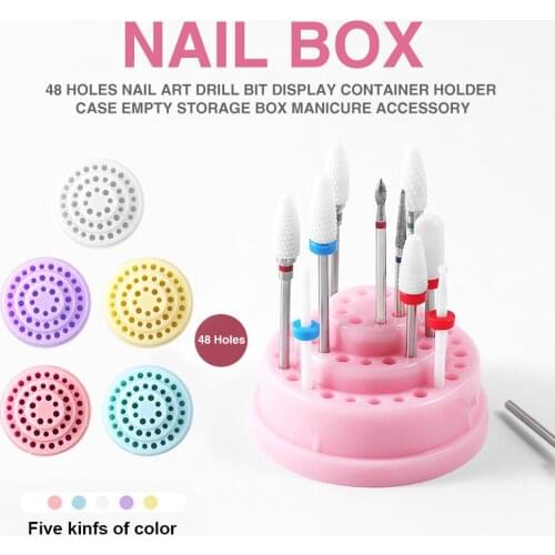 1pc 48 Holes Professional Nail Art Drill Bit Holder Exhibition Stand Displayer Nail Manicure Tool Acrylic Cover Box