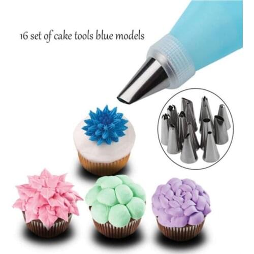 100sets 16 Pcs/Set Silicone Icing Piping Cream Pastry Bag Stainless Steel Nozzle Pastry Tips Converter DIY Cake Decorating Tools