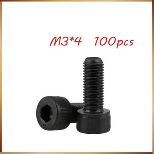 100pcs M3*4 Alloy Steel Metric All Thread Hex Socket Head Cap Screw Bolt M3X5/6/8/10/12/20 m3 screws stainless nails,bolts