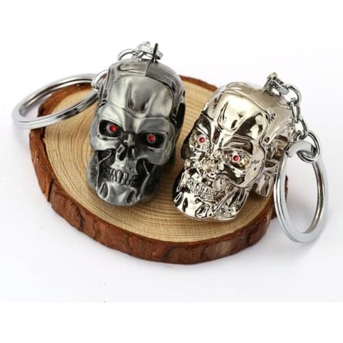 H&F 12pcs/lot Movie Terminator Keychain 3D Skull Metal Head Shape Logo Key Chain Holder Ring Car Pendant Accessory Chaveiro