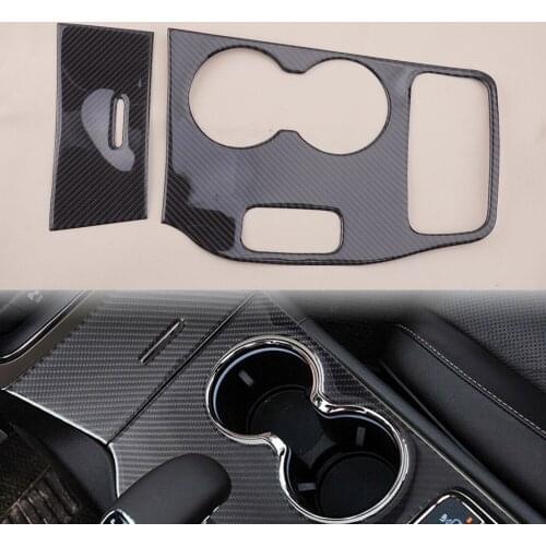 2pcs Left Hand Drive Car Dashboard Gear Shift Panel Cup Holder Sticker Trim Cover Fit For Jeep Grand Cherokee 2014 2015