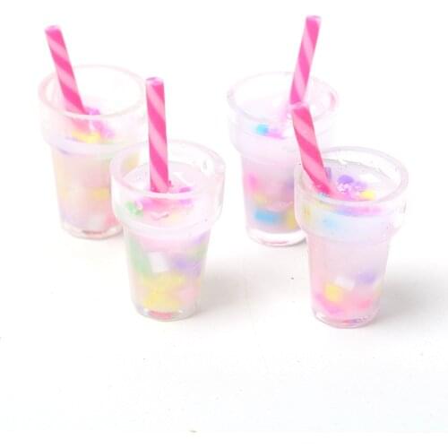 5pcsKawaii Mini Milk Tea for Diy Phone Case Decoden Miniature Pink Cups Handmade Earring Jewelry Accessories Coloful Resin Craft