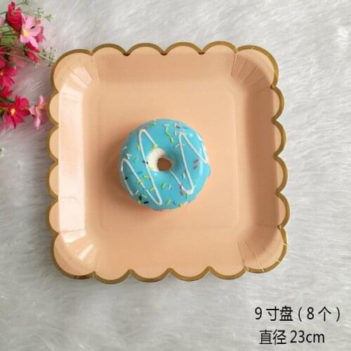 8pcs/lot Paper Plates Birthday Party Dishes Pastel Plate with Gold Foil Baby Shower Childrens day Wedding Decoration Tableware