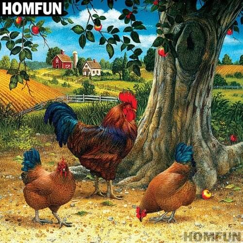 HOMFUN Full Square/Round Drill 5D DIY Diamond Painting "Animal chicken" 3D Embroidery Cross Stitch 5D Decor Gift A01250
