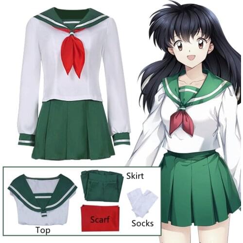Anime Cosplay Costume InuYasha Kagome Higurashi Women Girls Uniform Shirt Skirt Suit Halloween Carnival Cosplay Costume Adult
