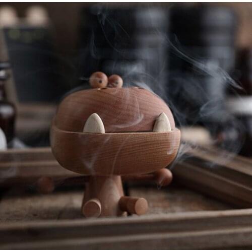 Wooden Angry Big Mouth Dragon Figurine Incense Burner Candy Storage Box Home Decor Modern Wood Craft Desk Decoration Accessories