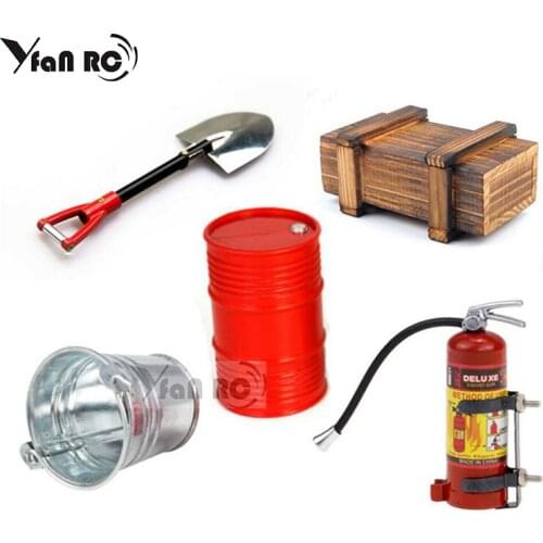 Decoration Wooden Box Oil Drum Bucket Shovel Fire Extinguisher for 1/10 Axial SCX10 TRX4 Defender G63 RC Car Accessories Y09