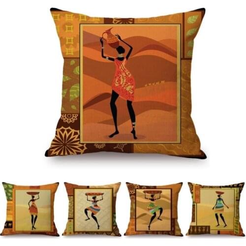Home Decoration Exotic Africa Theme double Pattern Abstract African Dancing Girl Sofa Throw Pillow Case Linen Car Cushion Cover