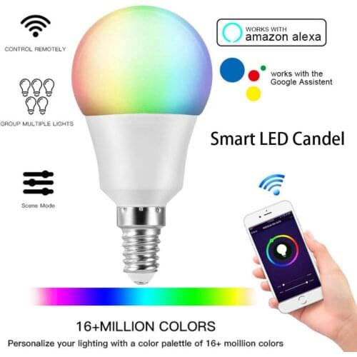 E14 VV6-S Phone WiFi Voice Control RGB Energy Saving Dimming LED Bulb Multicolor Smart Light Bulbs 6W Support For Alexa Google