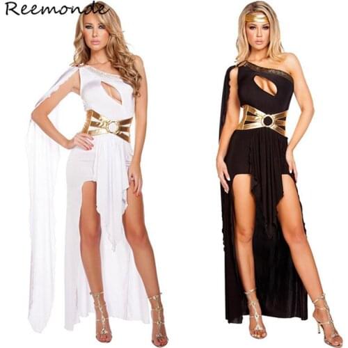 Greek Goddess Cosplay Costumes Cleopatra Egypt Roman Black White Sexy Dresses In Women Girls Halloween Party Fancy Dress Costume