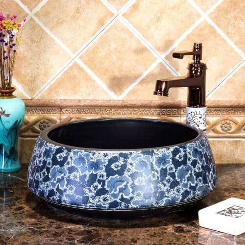 Ceramic Painting Art Ceramic wash basin Bathroom Sink counter top round countertop wash basin