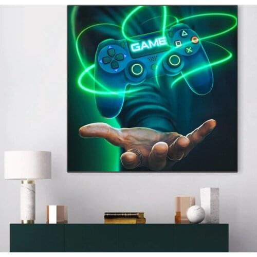 Colourful Gamer with Gamepad Canvas Painting Modern Game Handle Posters and Prints Wall Art Picture for Kids Room Decor Cuadros