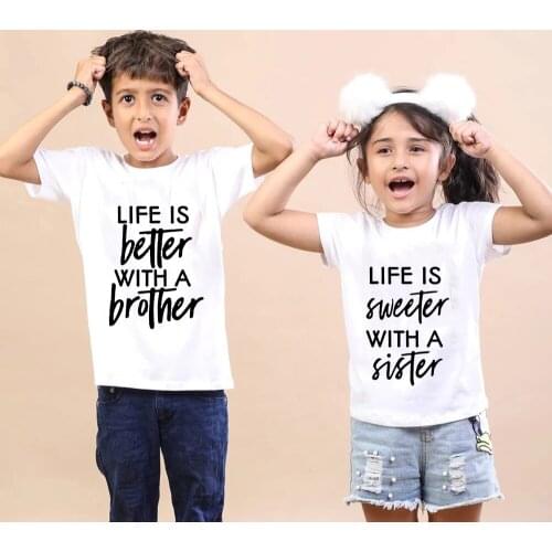 Life Is Better with a Brother Sister Twins Summer Boys And Girls T-shirts Kids Clothing Childrens Tops Boys T Shirt Girl T Shir