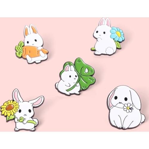 Fashion Creative Fat Rabbit Metal Enamel Brooch Cartoon Cute Flower Lotus Leaf Carrot Badge Fun Lapel Backpack Jewelry Gift