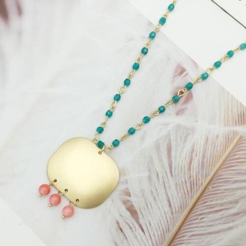 Fashion Cute Quadrilateral Pendant Choker Necklace for Women Crystal Stone Beads Chain Gold Color Statement Necklace