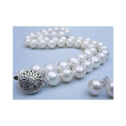 8-9MM Real Natural White Akoya Cultured Pearl necklace earring set 18"
