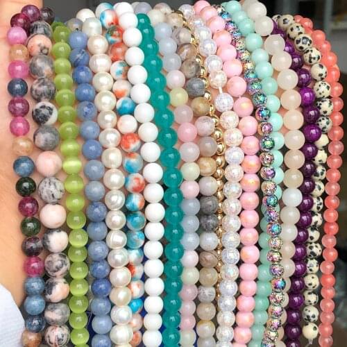 Natural Stone Agtes Amazonite Pearl Jades Hematite Jaspers Tiger Eye Round Loose Beads For Jewelry Making DIY Accessories Earing
