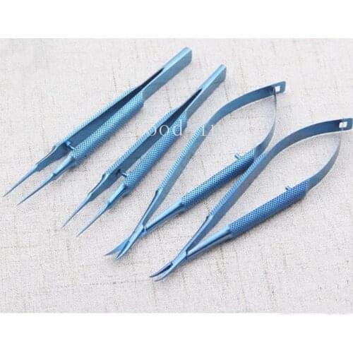 12cm Titanium Alloy Ophthalmic Instruments Needle Holder Micro Scissors Tweezers Hand 4Pcs/Set Forceps Surgery Tools