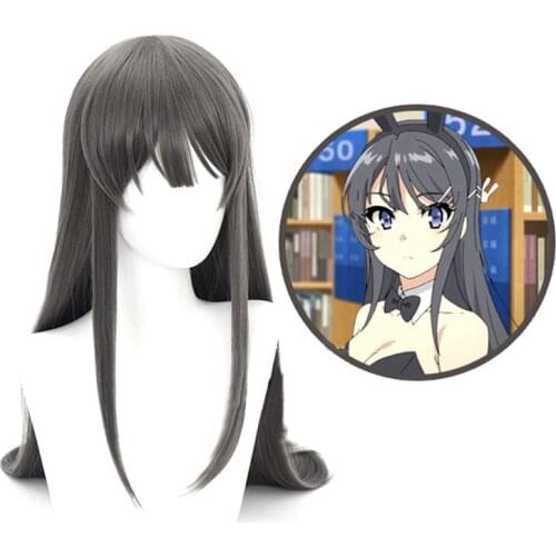 Anime Sakurajima Mai Cosplay Wig Synthetic Hair Halloween Costume Dark Grey Long Straight Wigs For Party