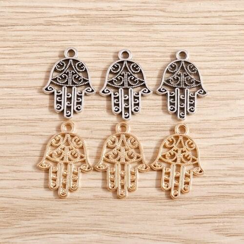 20pcs/lot 15*21mm Alloy 2 Colors Hamsa Hand Charms for Earrings Pendants Necklaces Bracelets DIY Handmade Jewelry Making Crafts