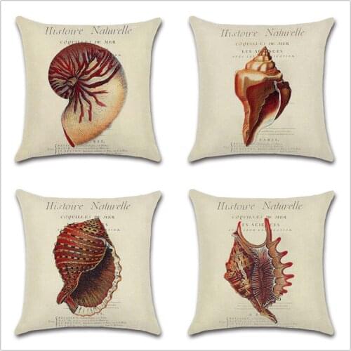 Retro Style Marine life Shell conch cotton linen Cushion Cover Decoration Home sofa chair seat kids gift friend room pillowcase