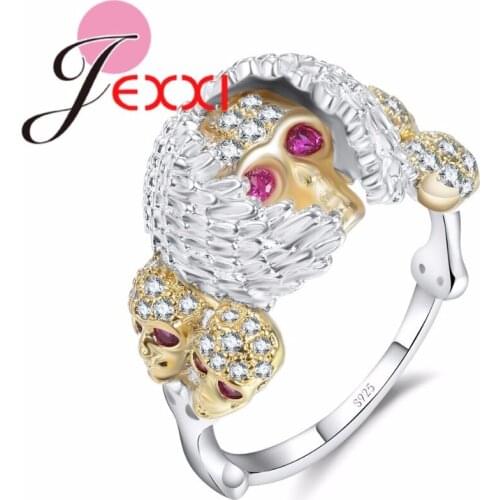 Punk Style Luxury 925 Sterling Silver Skull Cubic Zirconia Rings For Party Jewelry High Quality Engagement Ring Bijoux
