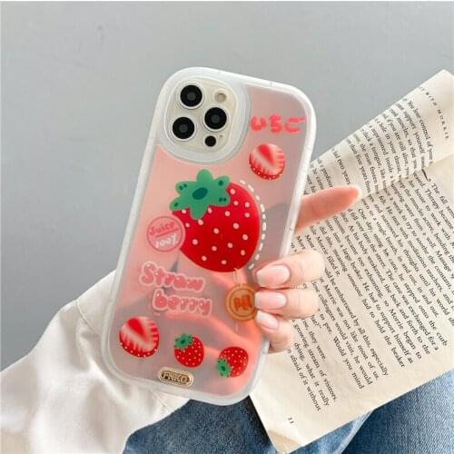 Luxury Laser Dream Pink Phone Case for IPhone 12 11 Pro Max XR XS Max 7 8 Plus X Strawberry Pattern Soft Tpu Back Cover Shell