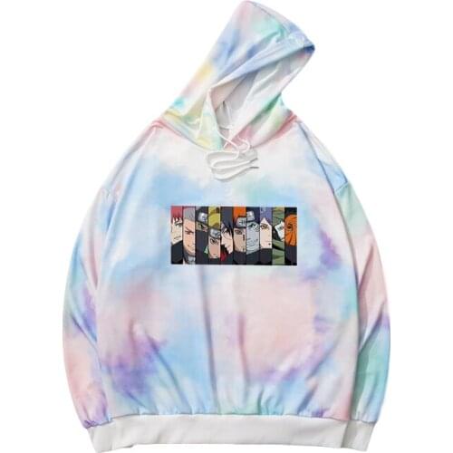 Oversize 2XL Tie Dyed Hooded Sweatshirt for Women Casual Harajuku Japanese Cartoon Print Drawstring Hoodies Sudaderas Clothes
