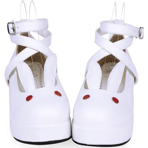 COS Shoes Rabbit Ears Cute Lolita Shoes Thick Middle Heel Kawaii Girl Tea Party Sweet Lolita 4 Colors PU Lovely Loli Victoria