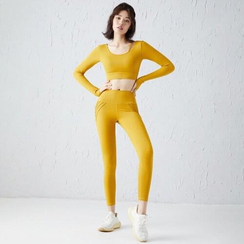 Spring and Summer Yoga Fitness Long Sleeve Skin Feeling Naked High Waist Hip Lifting Yoga Pants