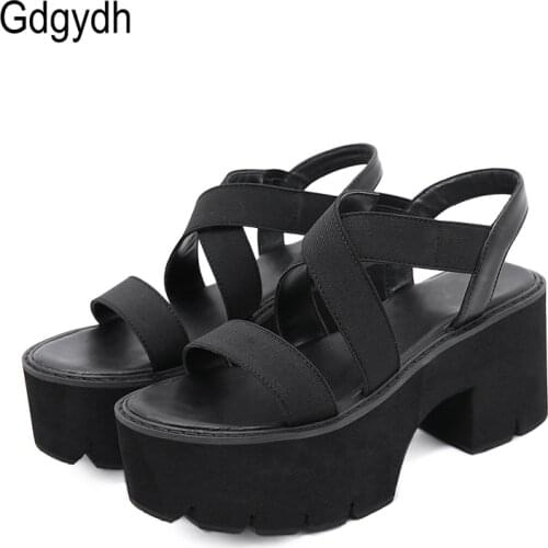 Gdgydh 2021 Summer Women Gladiator Sandals Thick Platform High Heels Comfortable Female Shoes Elastic Band Black Shoes Drop Ship