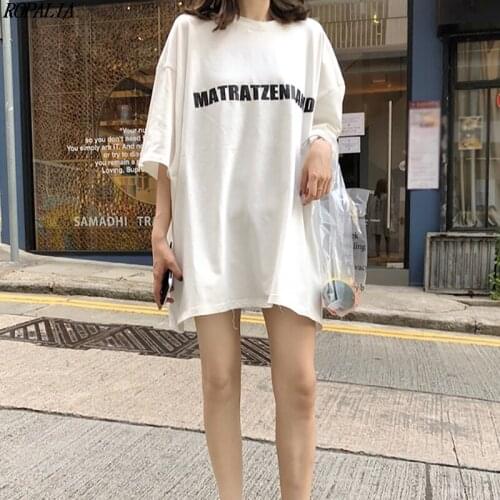 Harajuku Style Women Pullover Loose Casual T-Shirts Tops Round Neck Letter Print Half Sleeve T-Shirt New