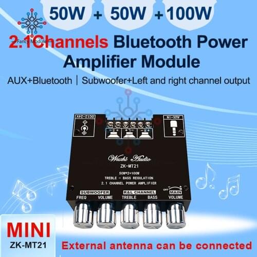 ZK-MT21 TB21 Bluetooth 5.0 Subwoofer Amplifier Board 50WX2+100W 2.1 Channel Power Audio Stereo Amplifier Tone Board Bass AMP AUX