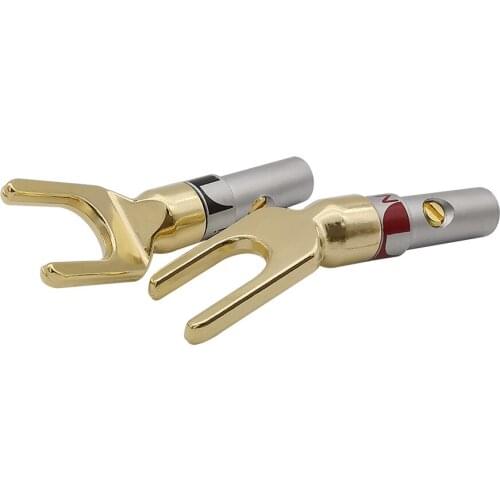 10PCS YT Gold Plated Y/U- type Banana Plugs Set Cable Wire Connector Fork Spade Speaker Plug Adapter Audio Terminals U-Type plug