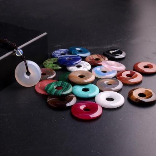 12pcs 25/30/40mm Natural Stone Donuts For Making Fine Jewelry Necklace Reiki Beads Pendant For Women Men Radiesthesia Amulet