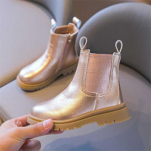2021 Girls Martin Boots Children British Style Boots Spring and Autumn Princess Elegant Golden Chimney Boots