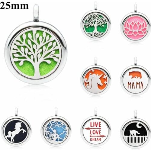 25mm magnetic lockets aromatherapy locket pendant essential oil diffuser locket necklace 5pcs pads