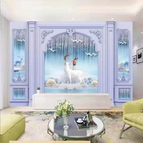 Custom 3d Wallpaper Modern Small Fresh Dream Deer Forest Snow with Frame Modern Background Wall 8d Wallpaper Mural
