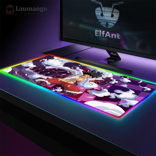 400*900*2mm One Piece Oversized Gaming Mause Mat Luffy Snake Man Abstract LED Light Laptop Deskmat with Backlit