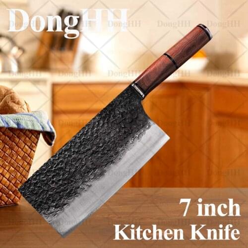 7 Inch Kitchen Knife Damascus Pattern Chinese Meat Knife Stainless Steel Chef Knife Forge Handmade Multifunctional Cooking Tool
