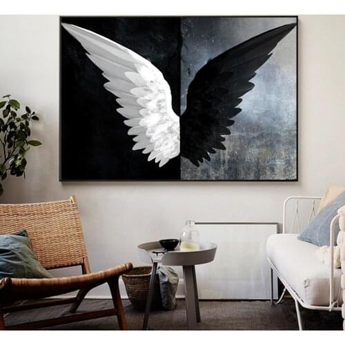 Black and White Angel Wings Abstract Canvas Painting Posters and Prints Cuadros Wall Art Pictures for Living Room Bedroom Decor