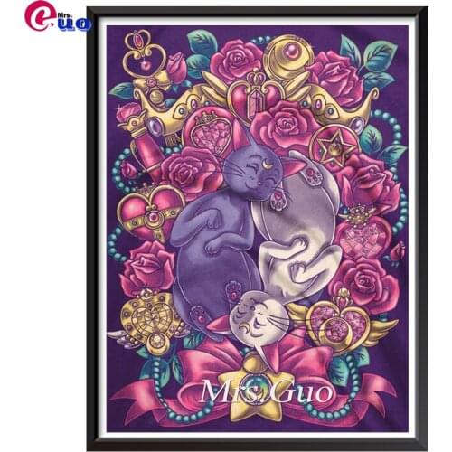Diamond Painting Full Square Round Diy 5d Rose Two Cute Cat Cartoon Diamond Embroidery Mosaic Gift Home Decor Cross Stitch